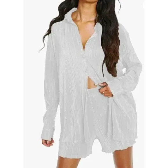 ⁸Women's Pleated 2 Piece Casual Short Set - NIP - Picture 1 of 10